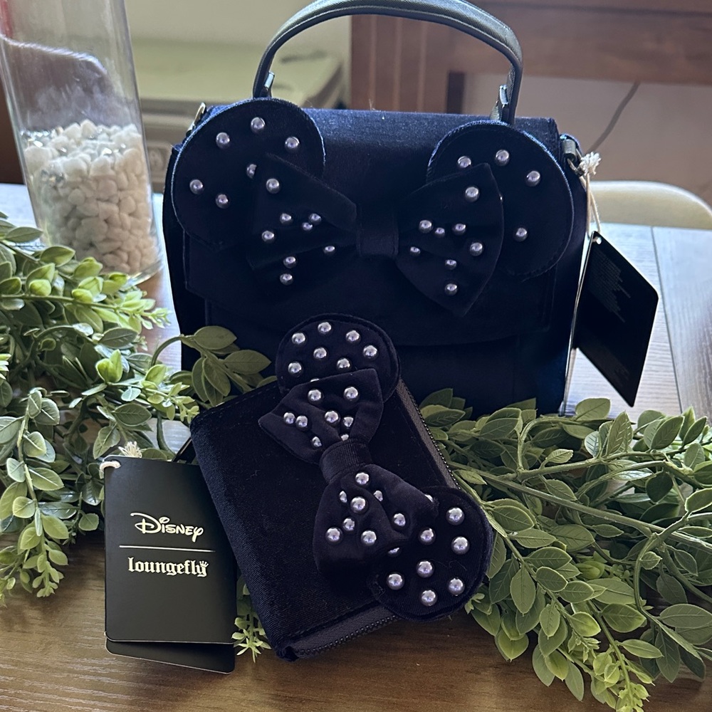 Loungefly Black Mini Bag with Bow and Pearl Accents